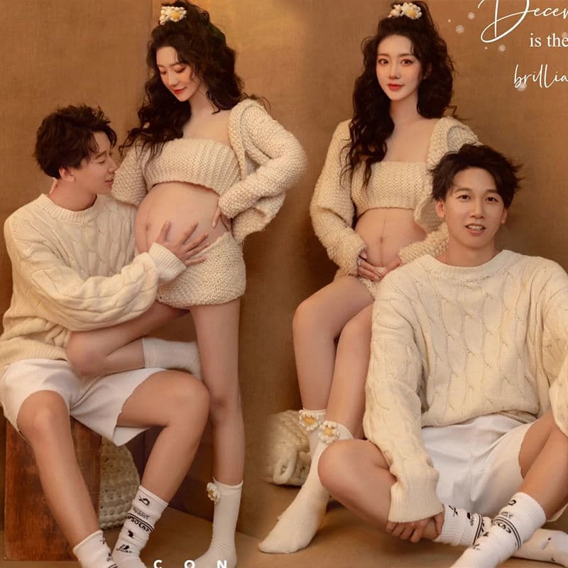 New Autumn/Winter Maternity Couple Photo Shoot Outfit for Studio Portraits, Maternity Dress Theme