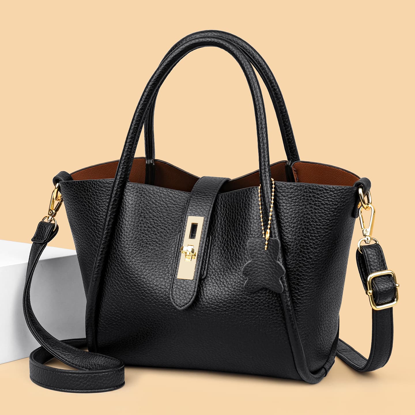 Women's 2026 New Soft Leather Crossbody Bag, High-End Lock Clasp Small Bag, Luxury Handbag Shoulder Bag