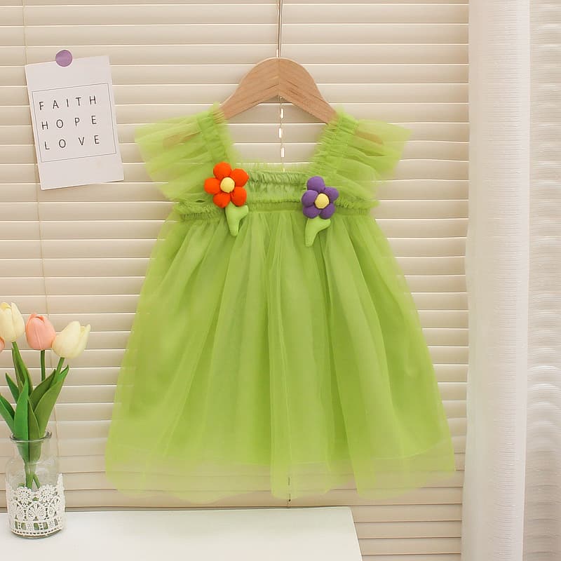 Girls' Fashionable Flower Princess Dress 2023 New Style Toddler Short Sleeve Dress Drop Shipping