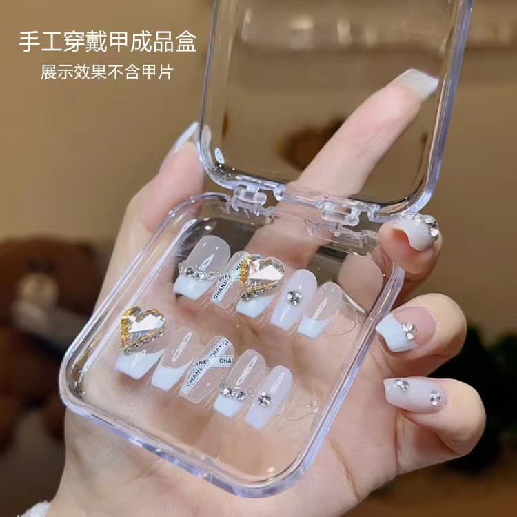 Nail storage box with film, acrylic transparent seal, collection of nail pieces, rounded corners, PE suspended display box