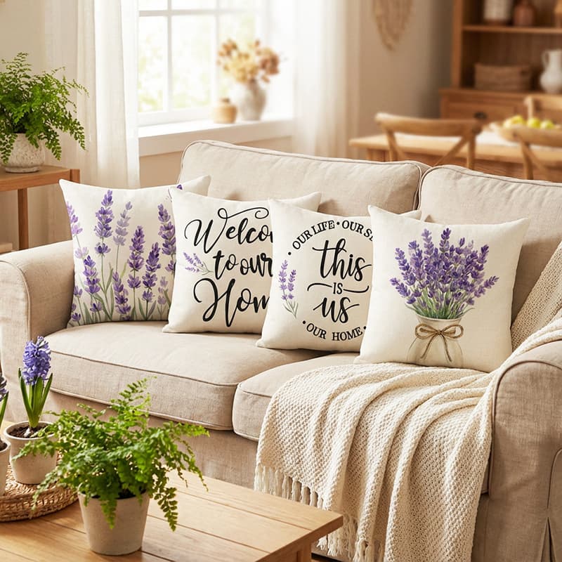 2026 Spring/Summer New Lavender Pillow Cover Sofa Cushion Cover Plant Floral Pillow Cover Ambiance Throw Pillow Cover