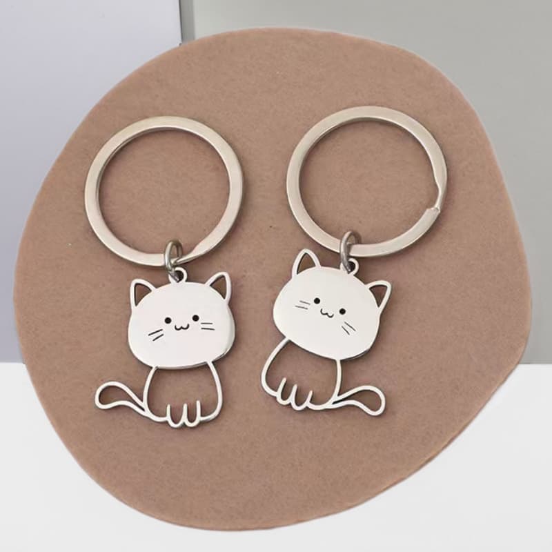 Stainless Steel Cartoon Cat Keychain, Fashionable and Cute Cat Couple Keychain, Cartoon Mascot Keychain