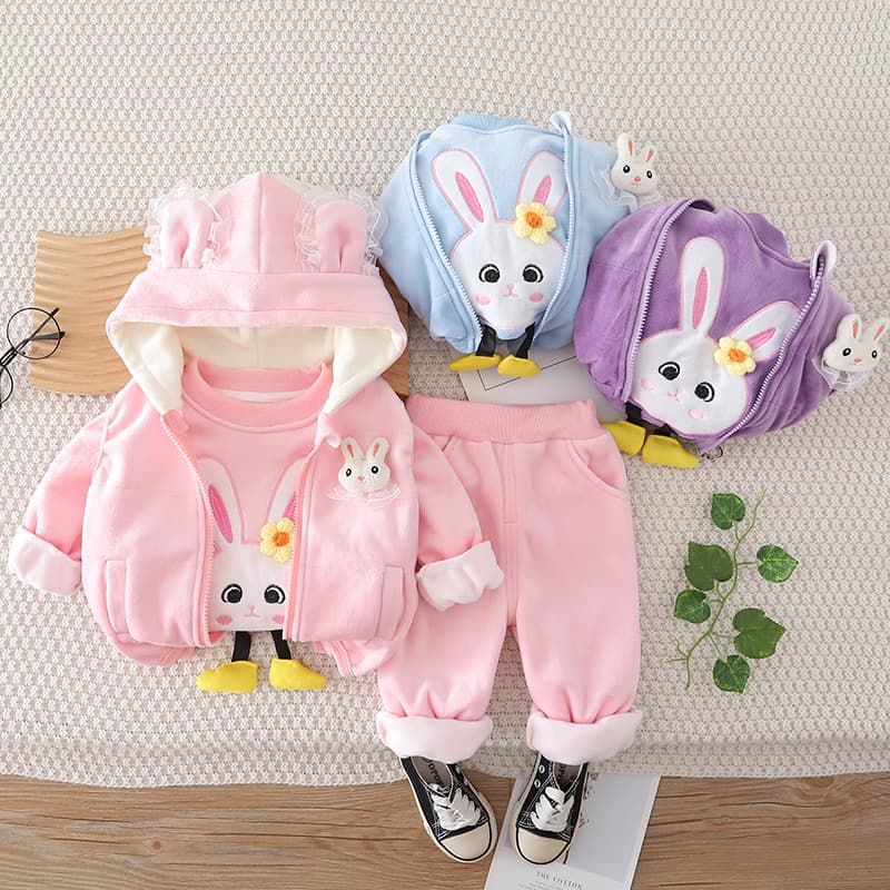 Girls Winter Fleece Fashion Set Baby Girl Autumn Winter Hoodie 0-5 Years Kids Clothes Vest 3-Piece