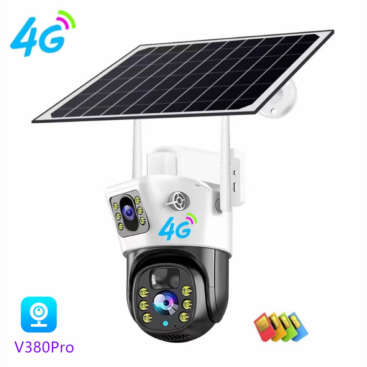V380 Solar Powered 4G Camera, Bullet and Dome Dual Screen Monitor, HD WiFi Remote Camera
