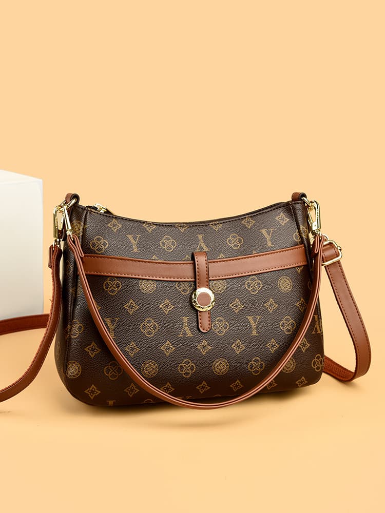 New Crossbody Bag for Women, Vintage Monogram Commuter Bag, Fashionable Versatile Underarm Bag, Practical Mom Bag, Women's Handbag