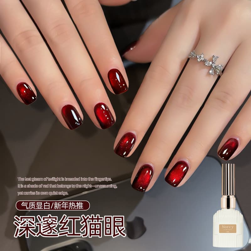 Bestselling Deep Red Cat Eye Nail Gel 2026 New Collection Brightening Cherry Dark Wine Red Nail Salon Wholesale