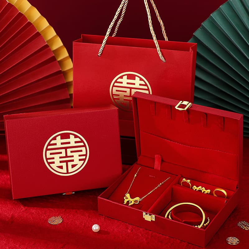 Three gold hardware box, engagement gold jewelry box, men's goldware, gift money box, wedding and wedding supplies collection