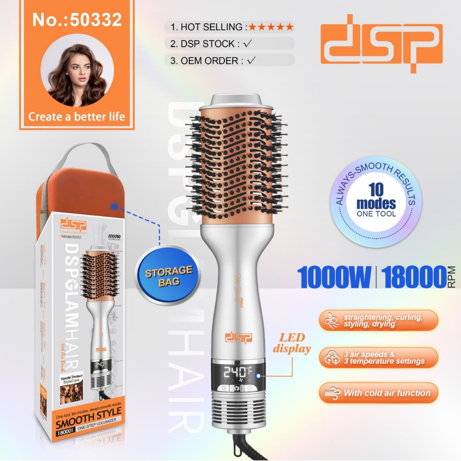 DSP Dansong Home Hair Straightening Comb, Multi-functional Hair Care, Hot and Cold Air Curling Iron/Straightening Comb