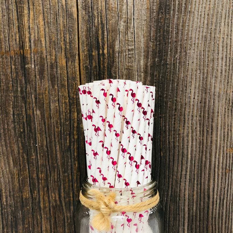 Paper Straws Pink Flamingo tropical party