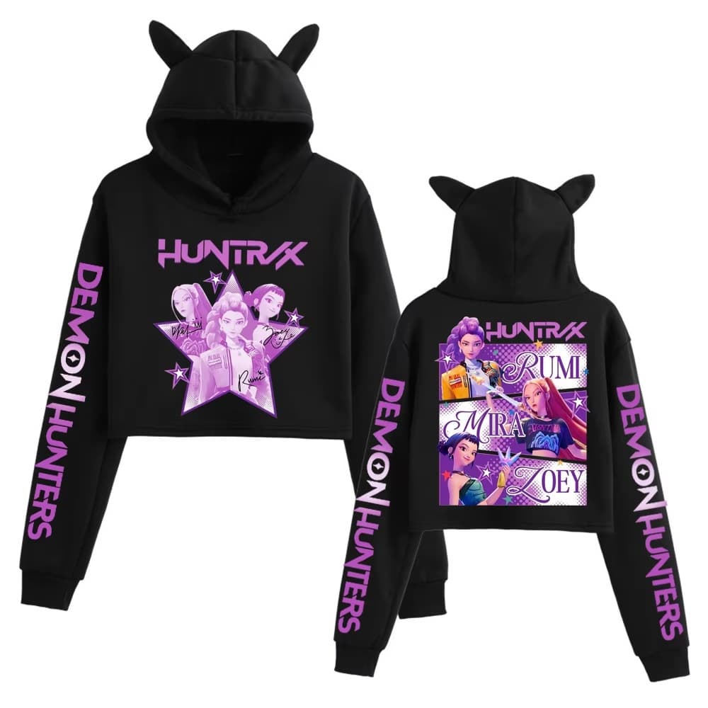 Foreign Trade Korean Style Trendy Anime Peripheral Print Fashion Cat Ear Short Hoodie Autumn and Winter Casual Sweatshirt