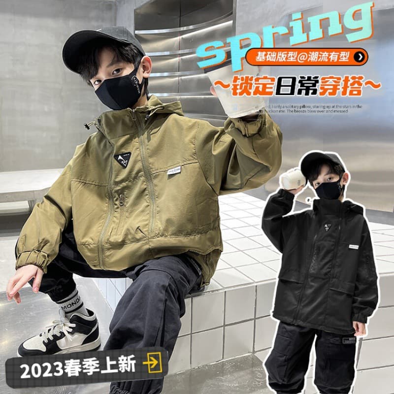 Original fabric 2023 spring new jacket boys' storm coat windbreaker T13 multi-zipper jacket