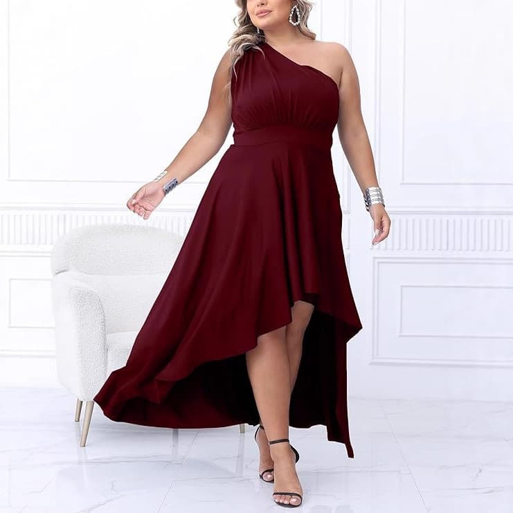 European and American Plus Size Bridesmaid Dress 2026 New Solid Long Dress Women's High-Low Hem Sexy Fashion Evening Gown
