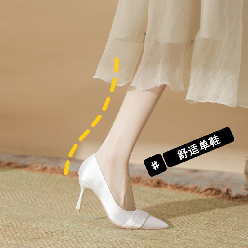 Everyday Wear Satin Wedding Shoes White Champagne High-End Simple Elegant Bridal Heels