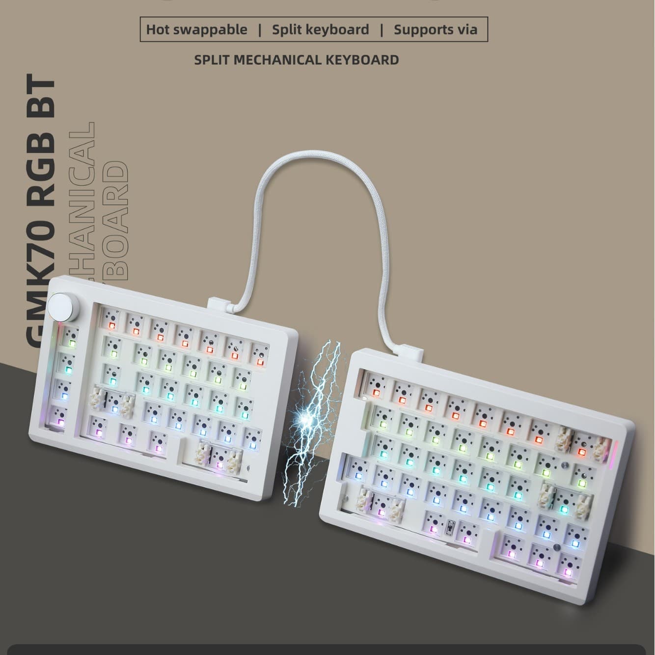 ZUOYA GMK70 Split Custom Gaming Mechanical Keyboard Kit 3-Mode RGB Ergonomic Keyboard Set