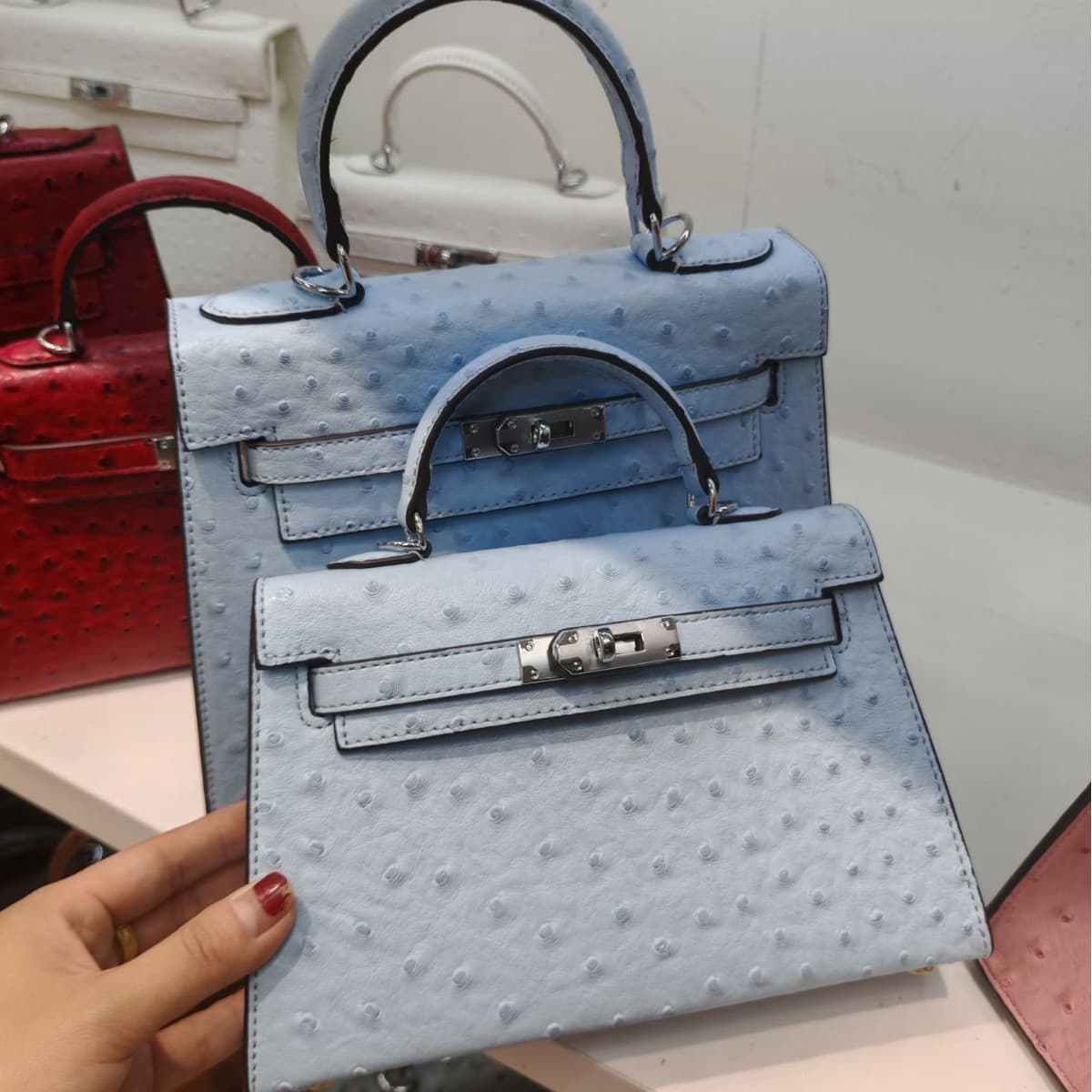 In stock Cross-border Hot Selling Ostrich Pattern Kelly Bag Shoulder Crossbody Handbag Women's Fashion Commuter Bag