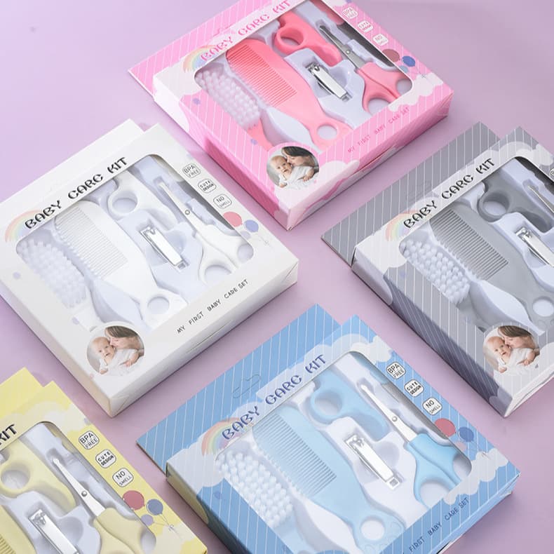Baby Care Products Set 6-Piece Baby Comb Brush Scissors Care Tool Kit Infant Grooming Set Stainless Steel And Plastic Materials