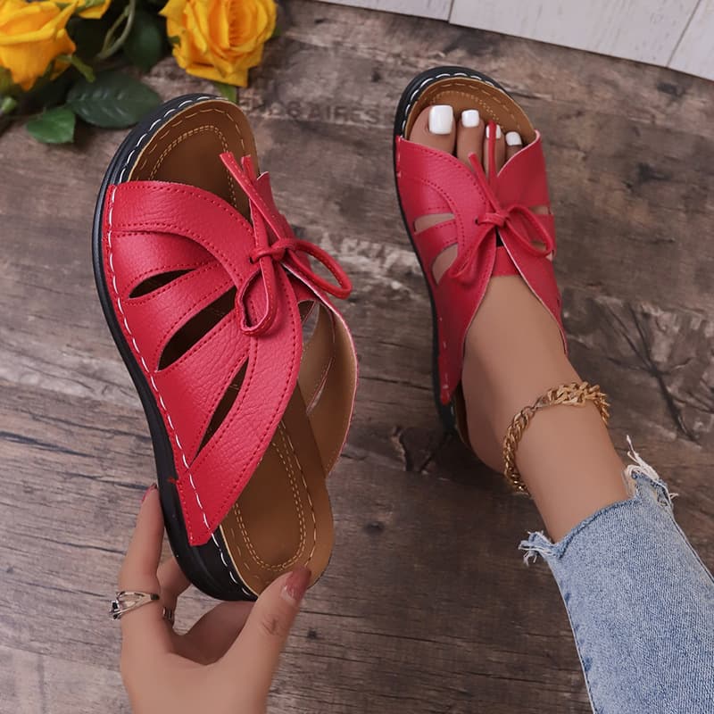 Wedge Slippers - Oversized Wedge Heel Slippers for Women, Ultra-Lightweight Bow Thick Sole Cross-Border Slippers