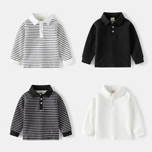 Children's Polo Shirt 2026 New Boys' Turn Collar Thickened Long Sleeve T Korean Style Baby Autumn Top Drop Shipping
