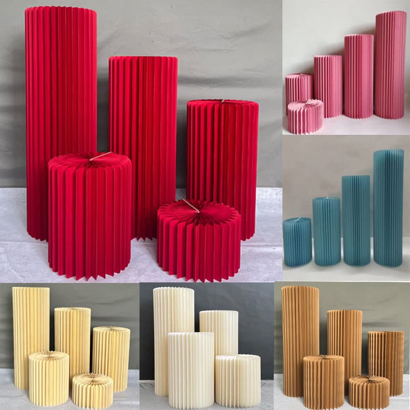 Wedding Red Folding Dessert Table Decoration Roman Column Pillar Aisle Guide Cylindrical Column Wedding Window Origami Decorative Pillar