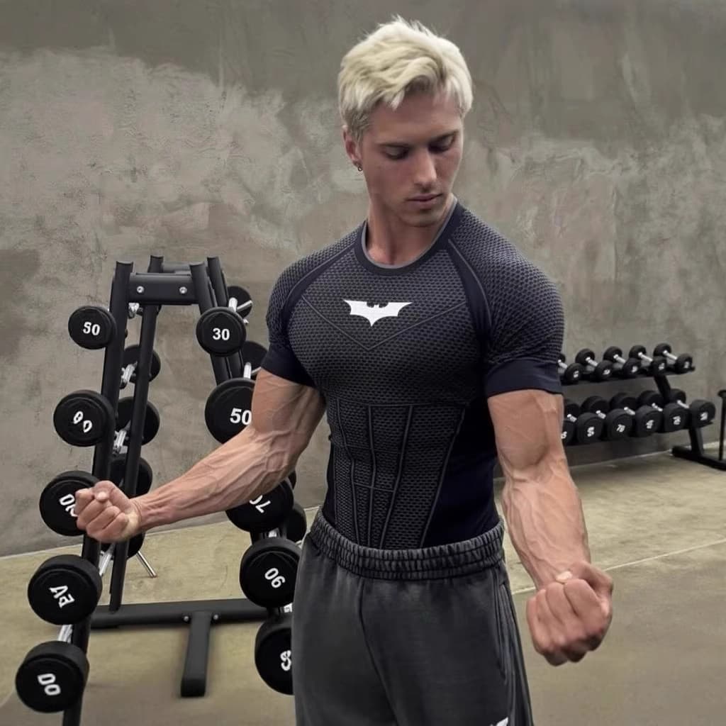 YOUNGLA fitness short-sleeved men's summer quick-drying elastic tights Batman co-branded Superman short-sleeved trendy brand