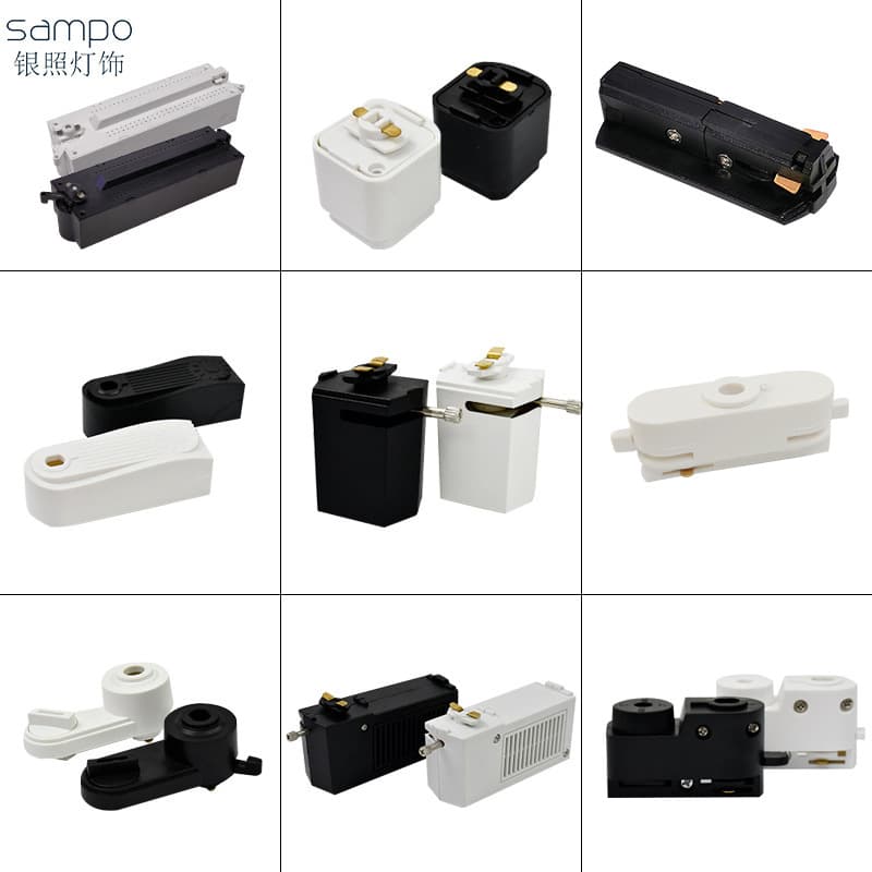 Commercial 2-Wire Square Track Box, ABS Flame-Retardant PC Track Head, Black/White Track Light Fixture Accessory, 2-Wire Track Head