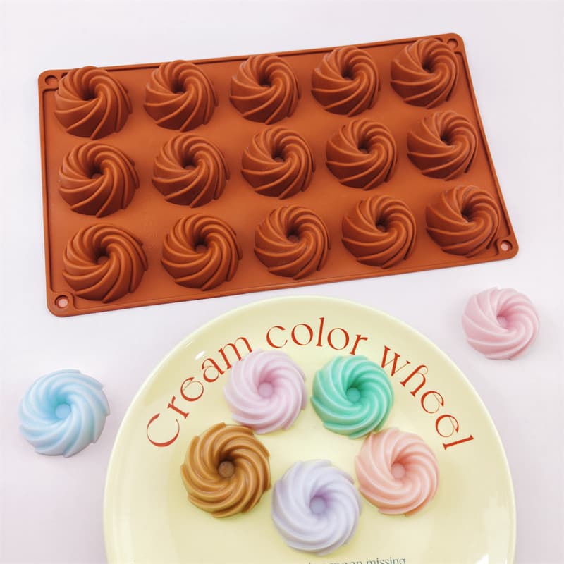 15-Cavity Swirl Silicone Cake Mold for Chocolate, Candy, Dessert, Baking, Ice Cube Tray, Epoxy Resin Mold