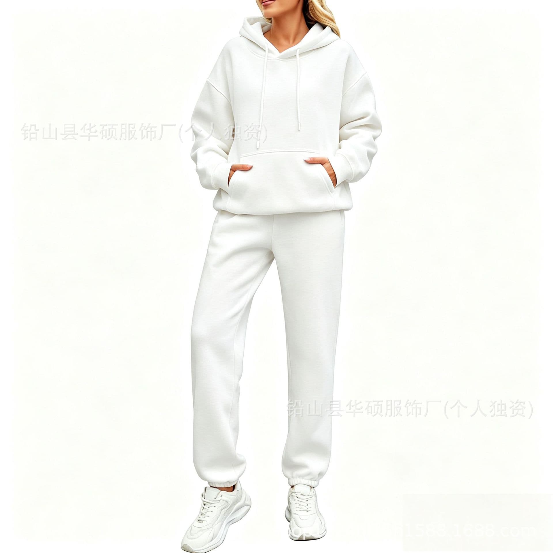 Cross-border 2026 autumn and winter new European and American solid color long-sleeved hooded sweatshirt women's fashion casual trousers suit