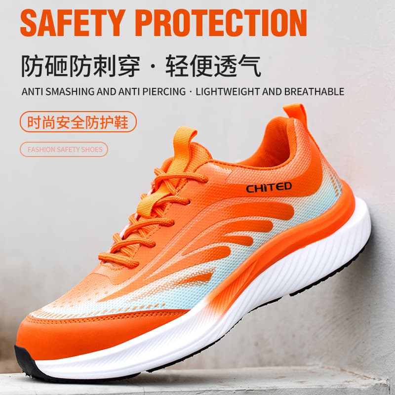 Women's wholesale safety shoes with high-elastic EVA patch, breathable comfort, steel toe anti-puncture, anti-slip work shoes