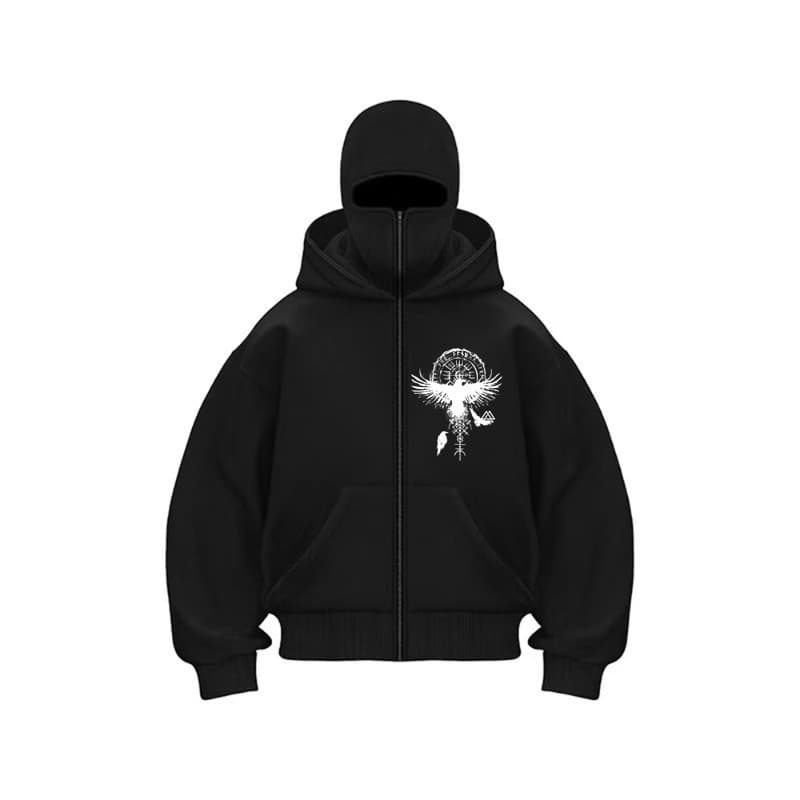 Cross-border foreign trade autumn and winter European and American style double hooded loose ninja punk style gothic cardigan zipper hooded sweatshirt