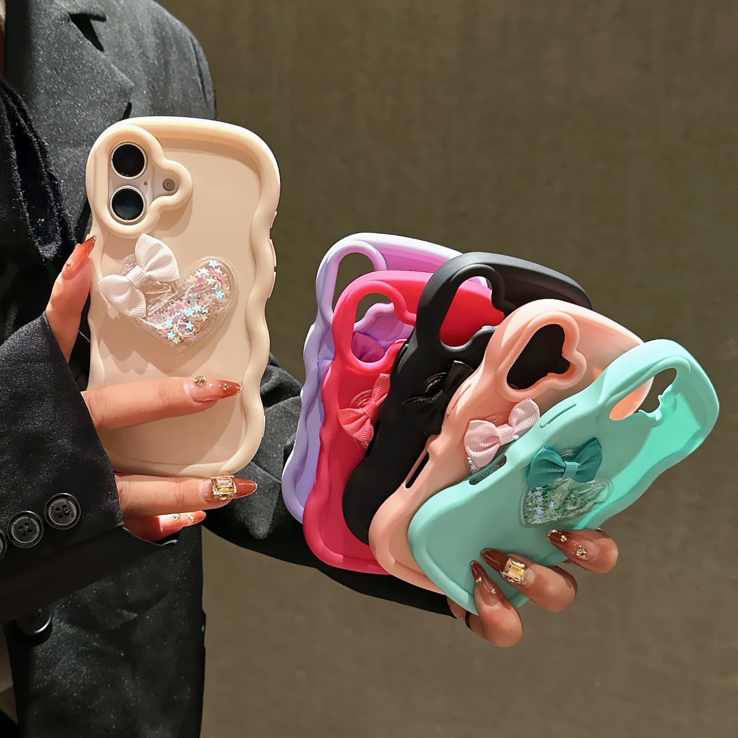 Compatible with Apple iPhone 17 Case 3D Heart Wave Edge iPhone 13 Frosted 14 New 12 Shockproof 11 Soft Case