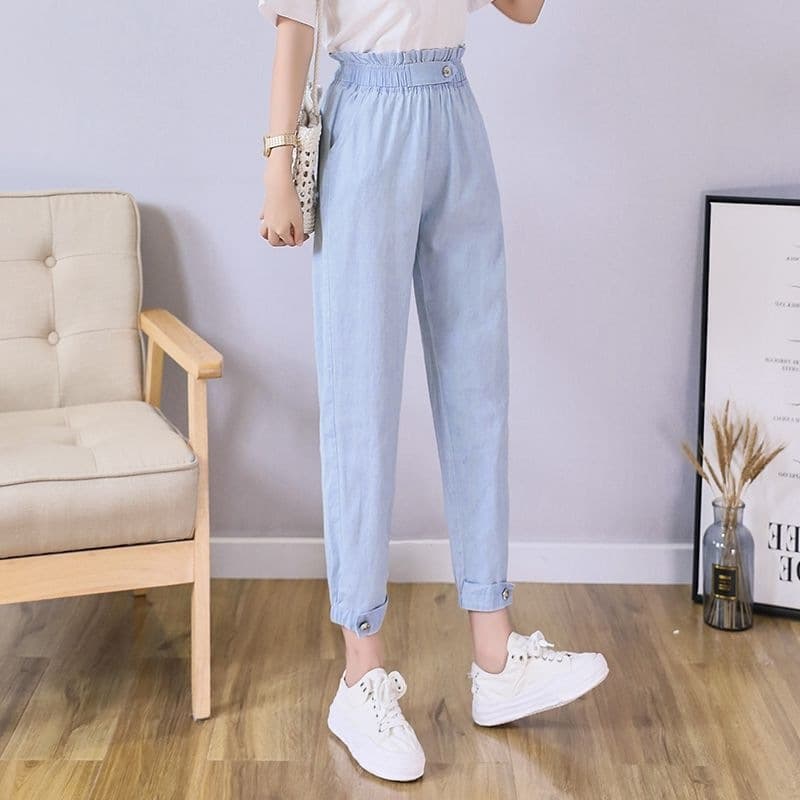 Thin Tencel Cotton Nine-Point Pants Women's Summer New Korean Style Student Small Foot Harem Pants Loose Casual Long Pants