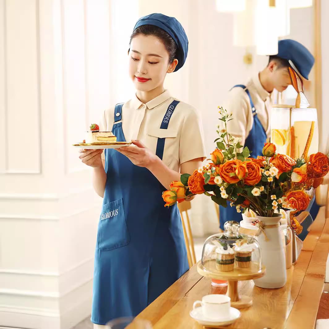 Cafe Bakery Restaurant Uniform Short Sleeve Summer Workwear for Women