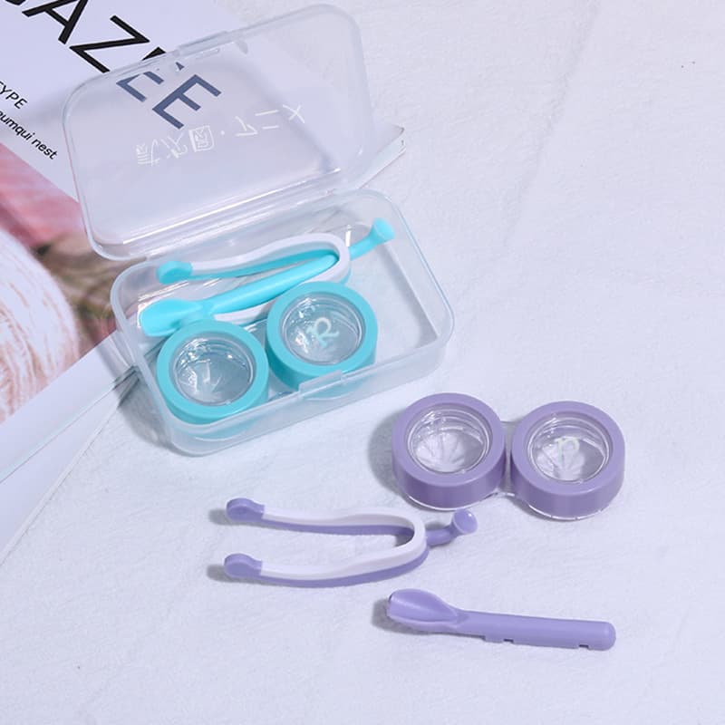 Portable Cute Eye Shape Invisible Contact Lens Box with Accessory Clip Tweezers Aid Device Storage Case for Lens Wear And Removal