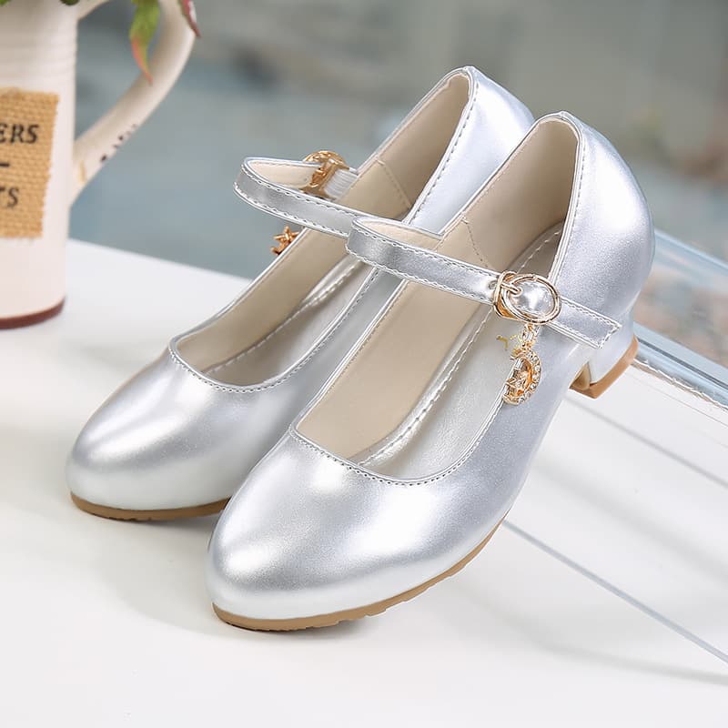 Girls' Leather Shoes, High-Heel Princess Shoes, Spring and Autumn New Korean Style Children's Shoes, Little Girls' Crystal Performance Kids' Shoes