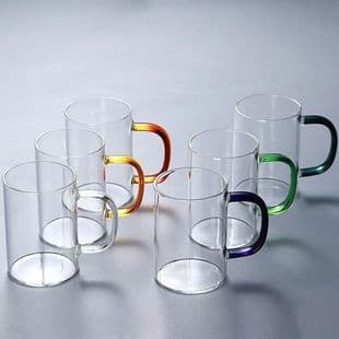 Thickened Borosilicate Glass Cup with Side Handle - 6 Colors, Heat-Resistant Breakfast Cup, Juice Cup
