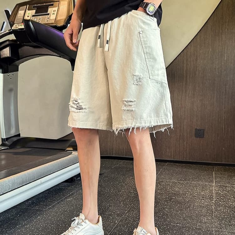 Distressed Denim Shorts for Men Summer Street Style Five-Point Pants Trendy Casual Shorts 2026 New Mid-Length Pants