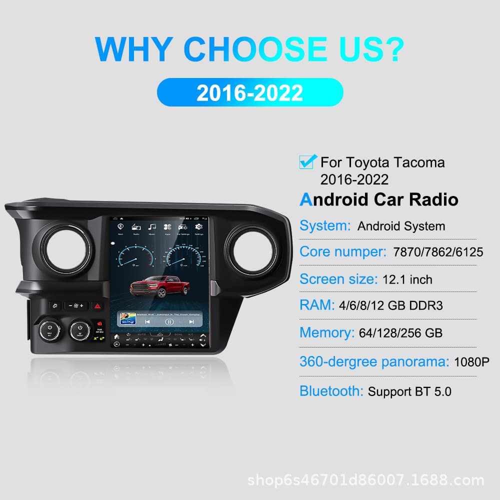 Car Navigation Screen for Toyota Tacoma 2016-2022 Models Android Head Unit Large Screen