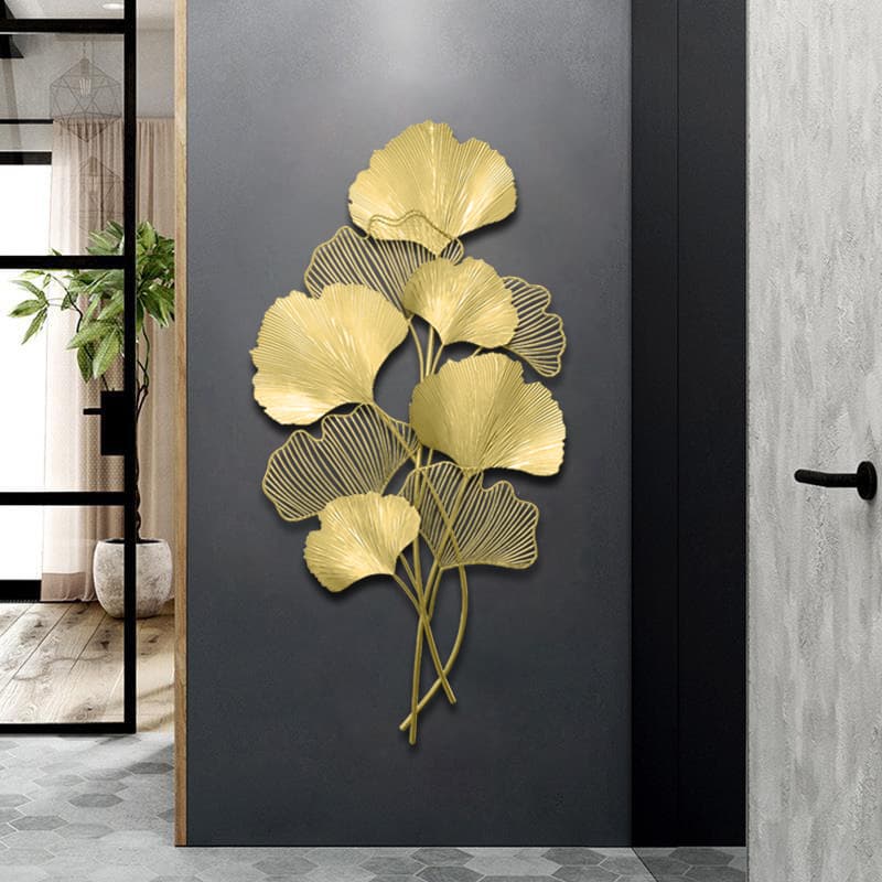 Chinese Iron Art Hanging Decoration for Entryway Wall, Living Room Background Wall, Hallway Corridor Metal Wall Art Ginkgo Leaf Hanging