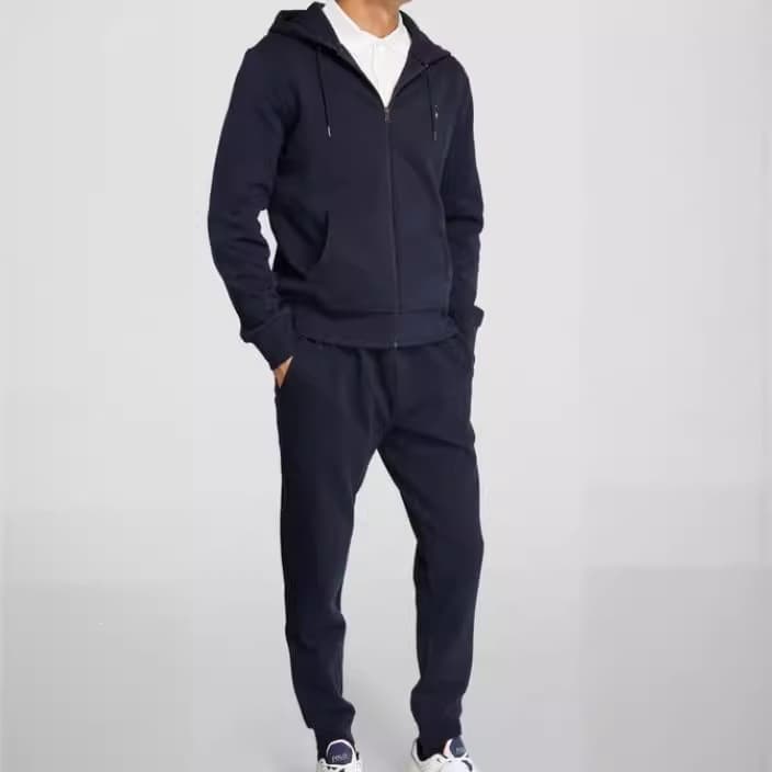 Cross-border EU Size New Men's and Women's Zip Solid Color Hoodie Casual Trendy Fleece Sweatshirt Set Sweatpants Two-Piece Set