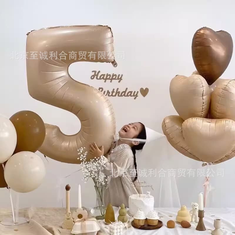 Trendy Cream Caramel Birthday Number Balloons for Kids Boys Girls Party Photo Decoration Scene Setup