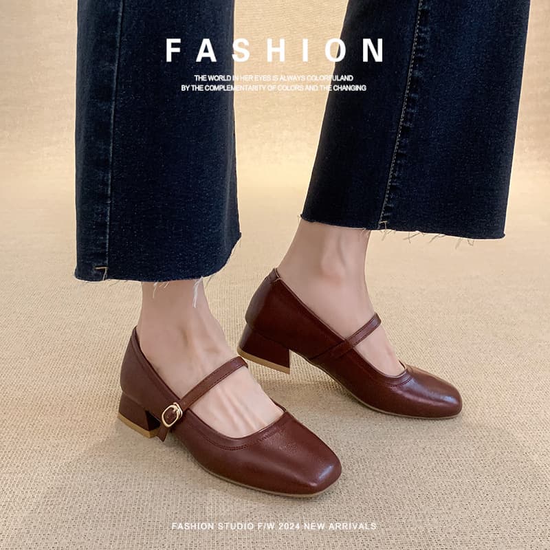 New Lambskin Flat Shoes for Women, French Style Gentle Spring Mary Jane Leather Shoes for Dresses