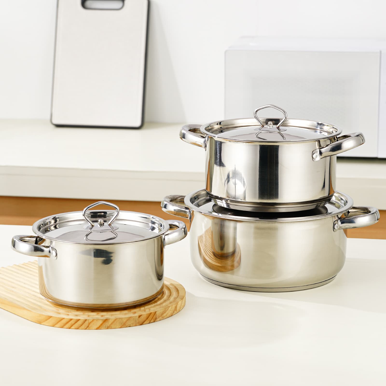 Stainless Steel Pot Set with Composite Bottom, 6-Piece, Induction Cooker Stew Pot, Non-Coated Cookware Set