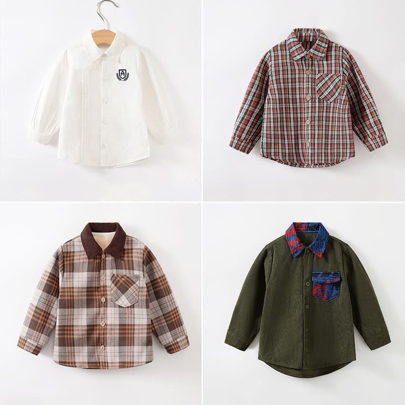 Autumn Plaid Long Sleeve Children's Shirt Boys' Clothing Outerwear Soft Cotton Striped Checkered Pattern Baby Outfit for Kids
