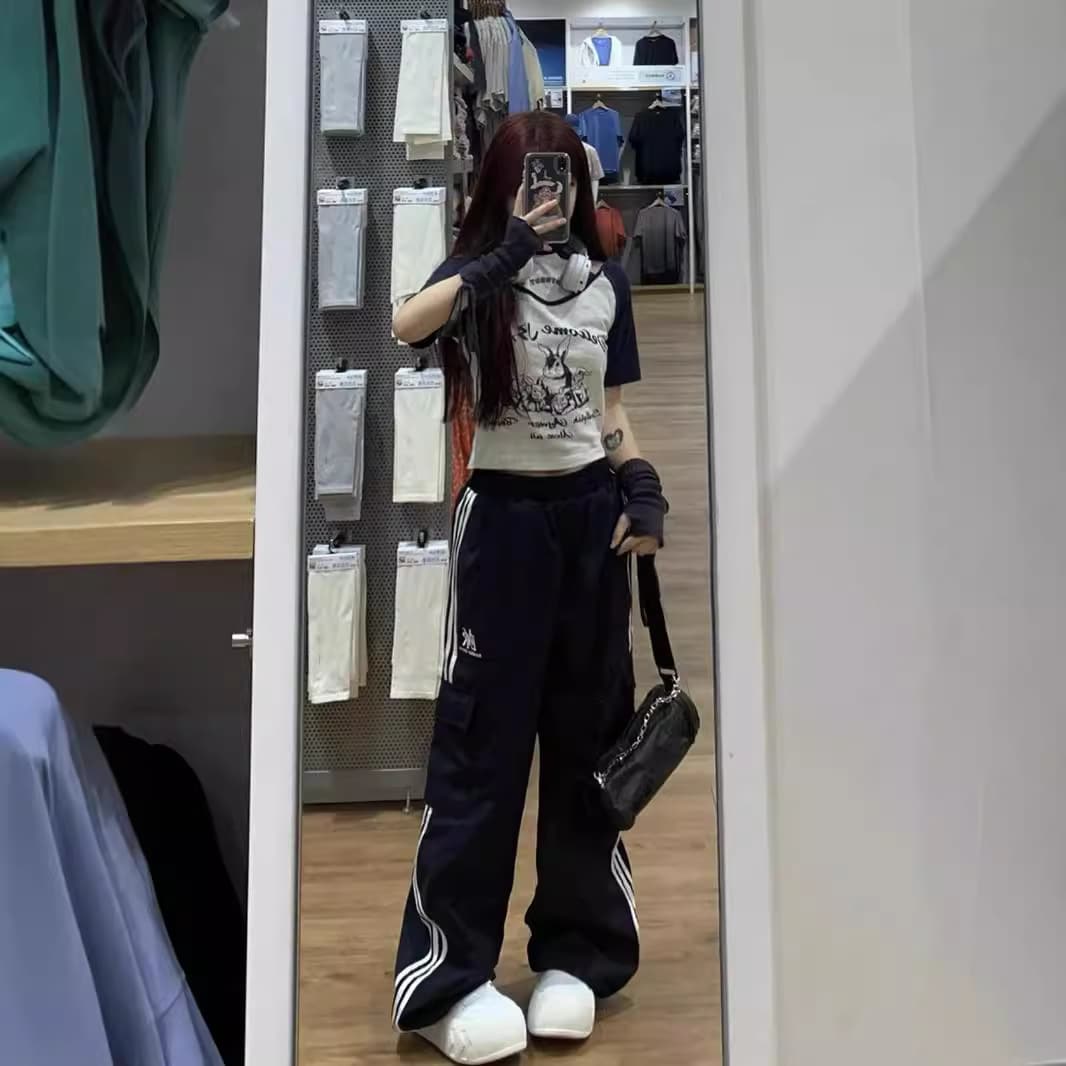 College Style Trendy Sweatpants for Men and Women, High Street Loose Straight Cargo Pants, Korean Loose Fit BF Style Casual Floor-Length Pants