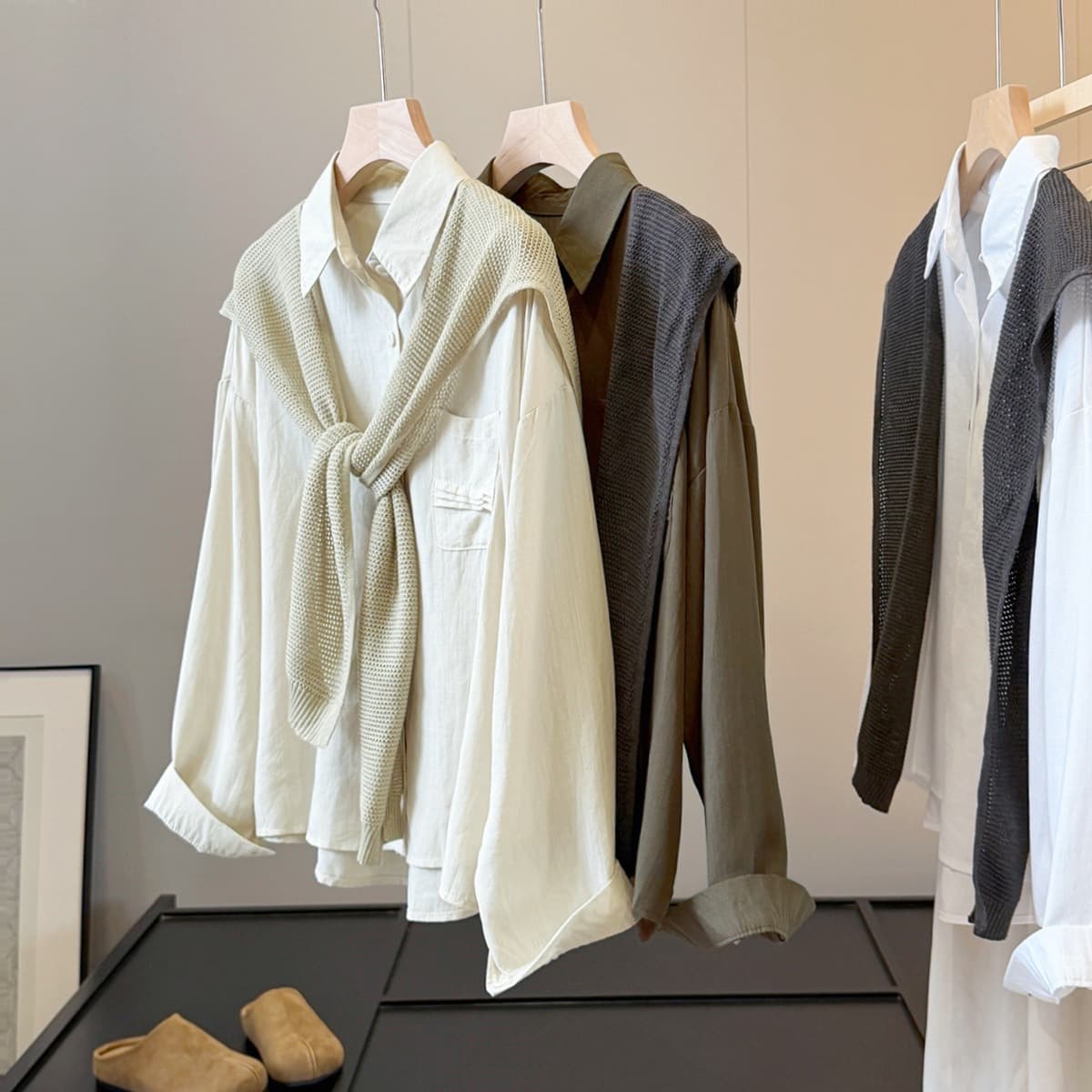 Korean-style Knit Shawl Long-Sleeve Shirt Two-Piece Set for Women, New Fall Loose Casual Top, Youthful and Trendy