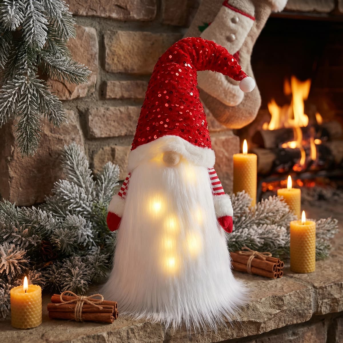 New Cross-Border Christmas Decoration Red Sequins Hat with Light Forest Plush Faceless Old Man Doll Ornament