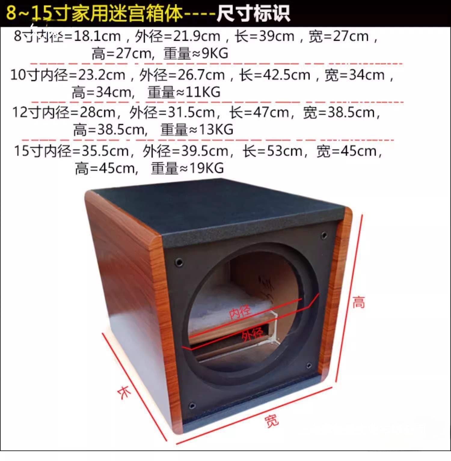 8/10/12/15 Inch Subwoofer Full-Range Speaker Empty Enclosure Maze-Type Super Bass Car Speaker Shell