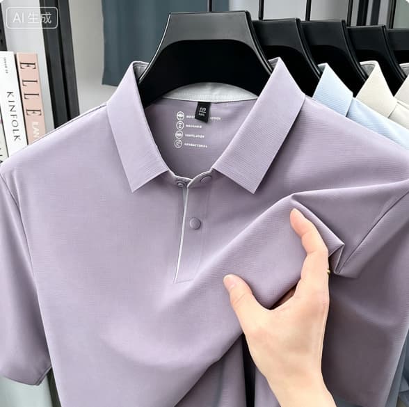 New Men's Youth Fashion Seamless Lapel T-Shirt Ice-Cool Breathable Casual Short Sleeve Polo Shirt