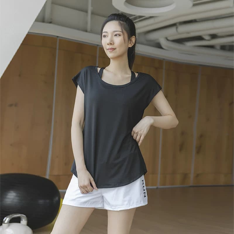Women's Summer Plus Size Loose Yoga Short Sleeve T-Shirt Quick-Dry Running Top