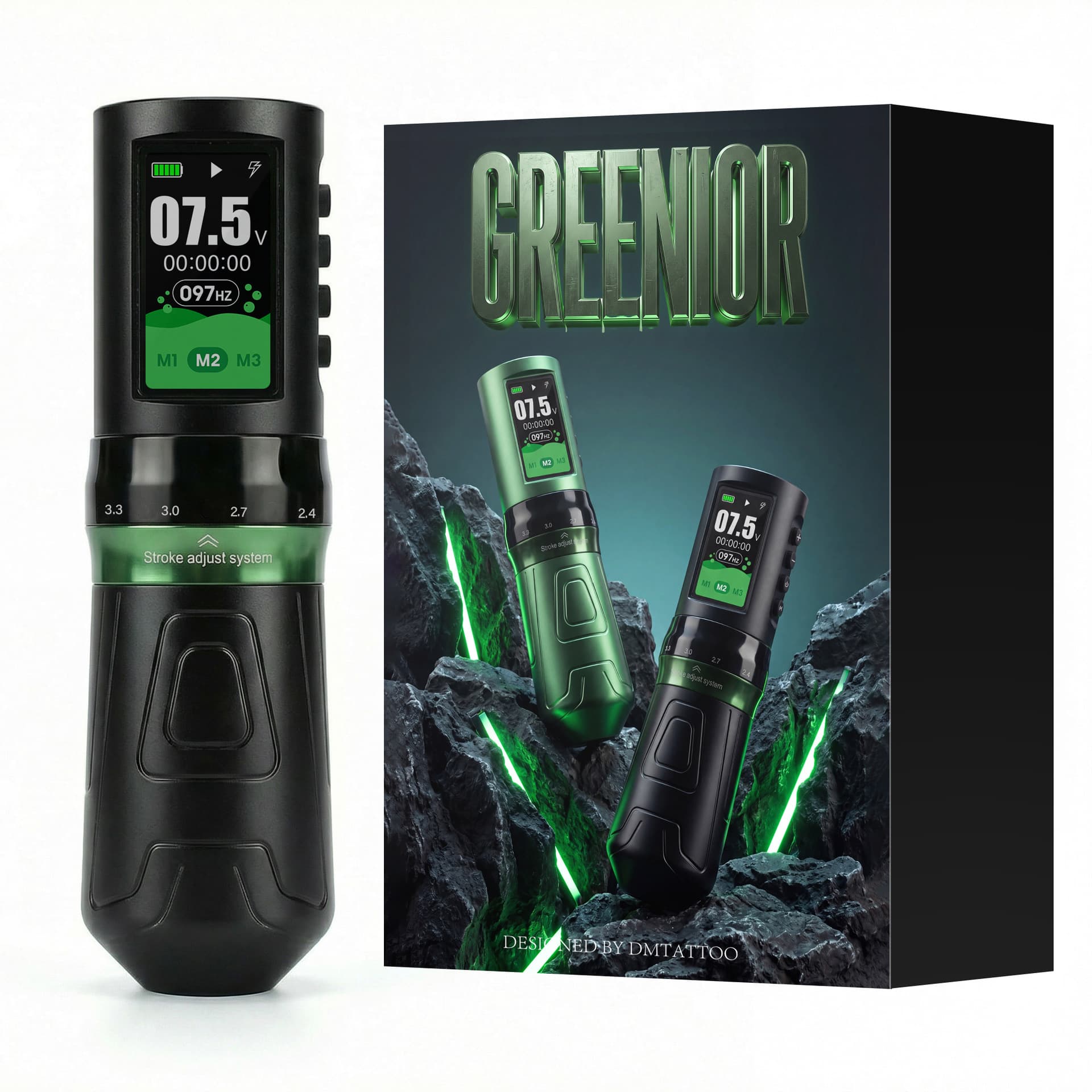 Tattoo Green Energy Machine Adjustable Stroke Color Screen Wireless Charging Tattoo Pen Kit Tattoo Permanent Makeup Tool Tattoo Kit